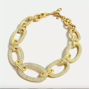 J. Crew Clear Pave Gold Plated Oval Links Reversible Statement Necklace 16-18"